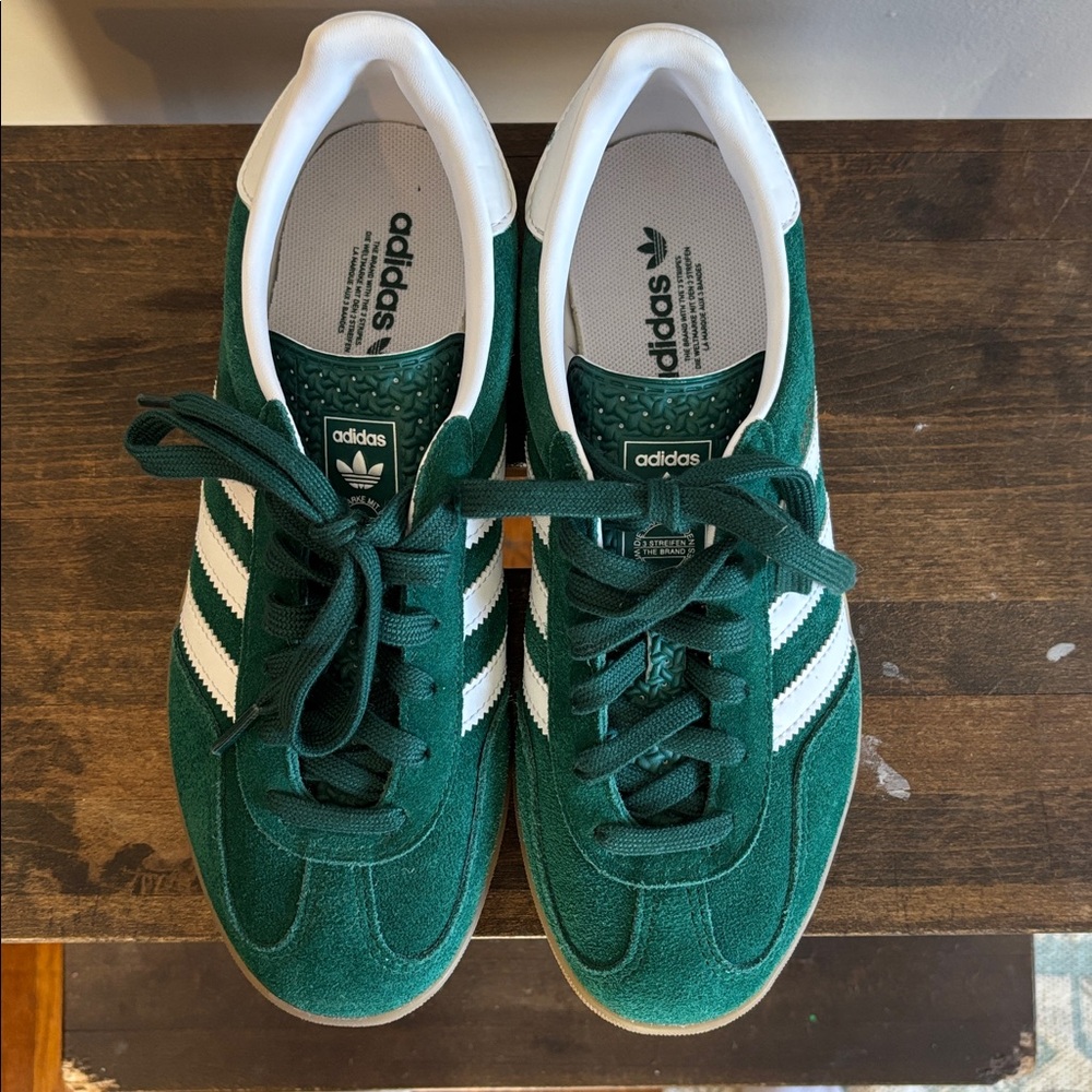adidas Green Suede Gazelle Indoor Sneakers with White Stripes - Picture 4 of 10